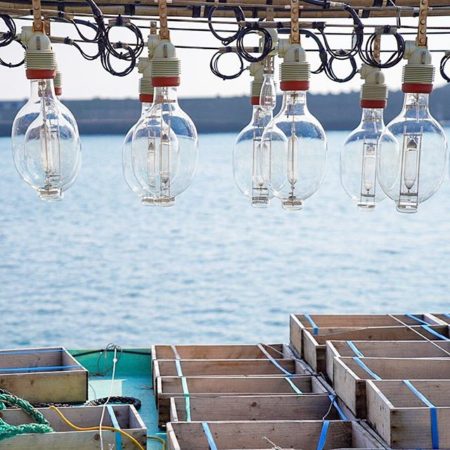 函館市のイカ釣り漁船の集魚灯