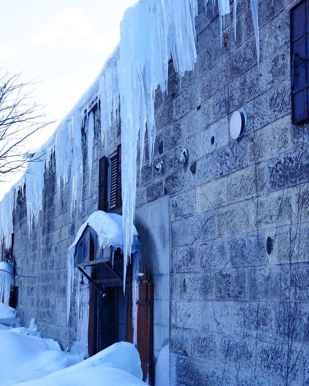 Icicles on warehouses along Otaru canal