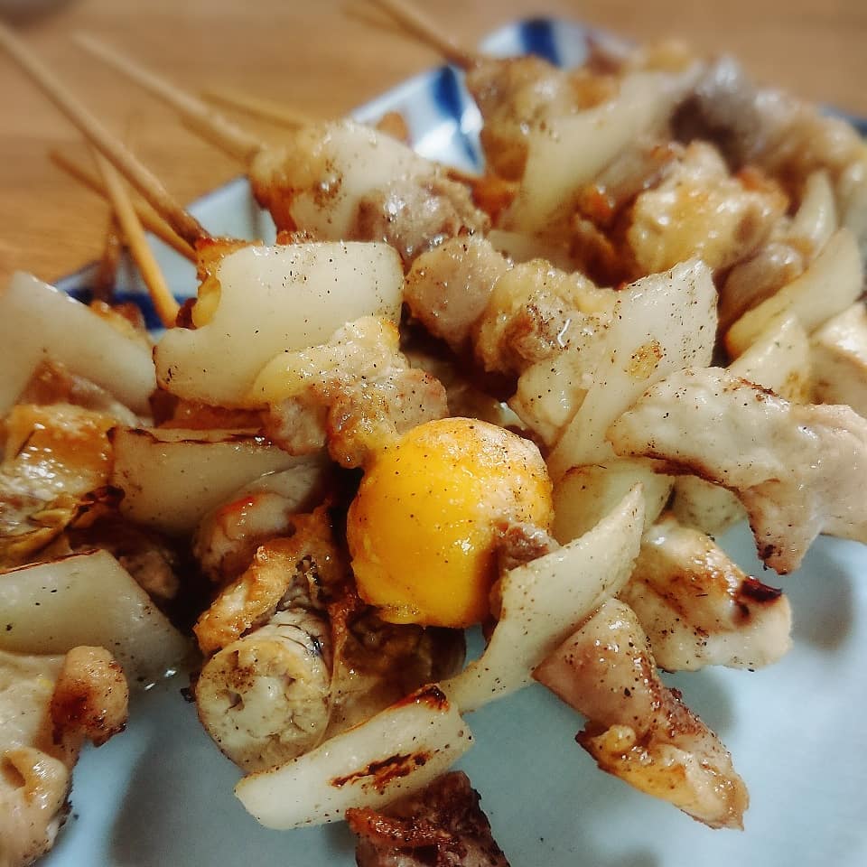 Skewered chicken giblets distinctive of Hokkaido