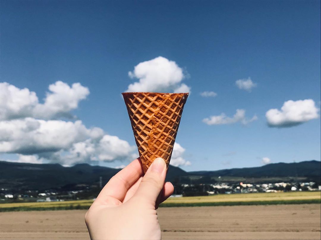 Autumn sky and ice cream cone in Hokuto