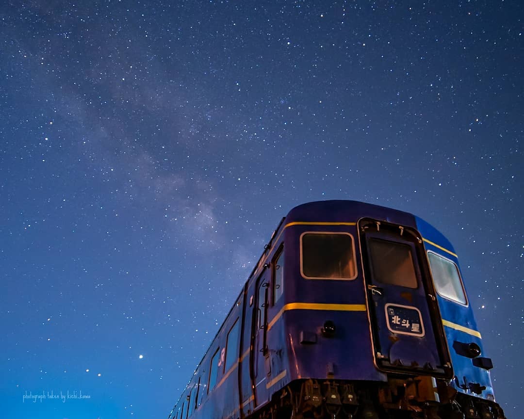 Starry sky and train in Hokuto