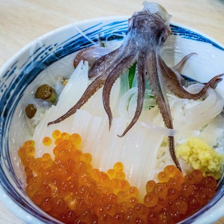 Fresh squid bowl in Hakodate