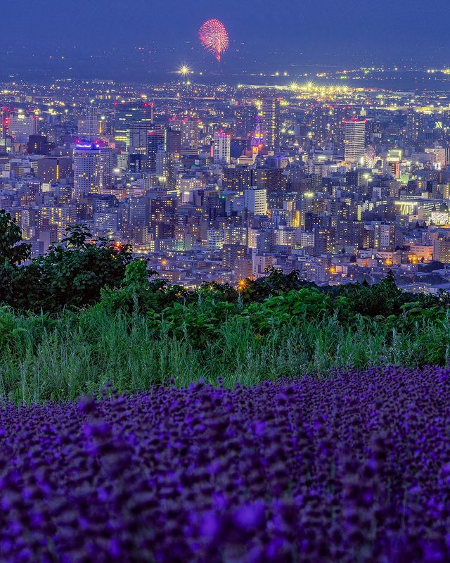 Lavender and fireworks at Horomitouge (Sapporo)