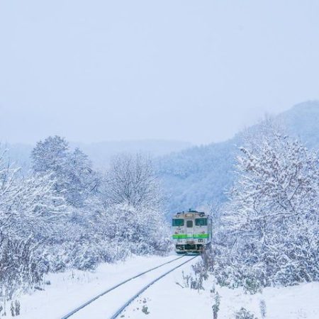 Snowy scenery of Shimokanayama Station (Minamifurano)