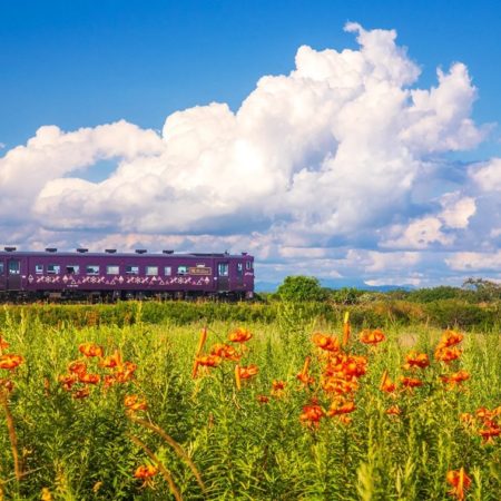 Cumulonimbus clouds and local train lines (Tomakomai)